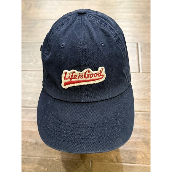 LIFE IS GOOD Unisex Navy Blue 100% Cotton Adjustable Strapback Hat Baseball Cap - Picture 2 of 9